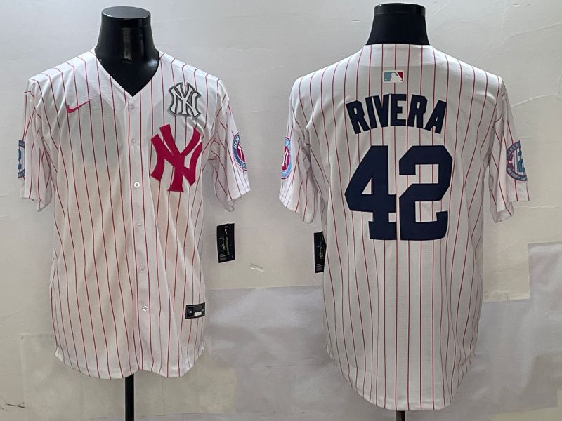 Men New York Yankees 42 Rivera White Stripe Jointly Name Nike 2025 MLB Jersey style 6